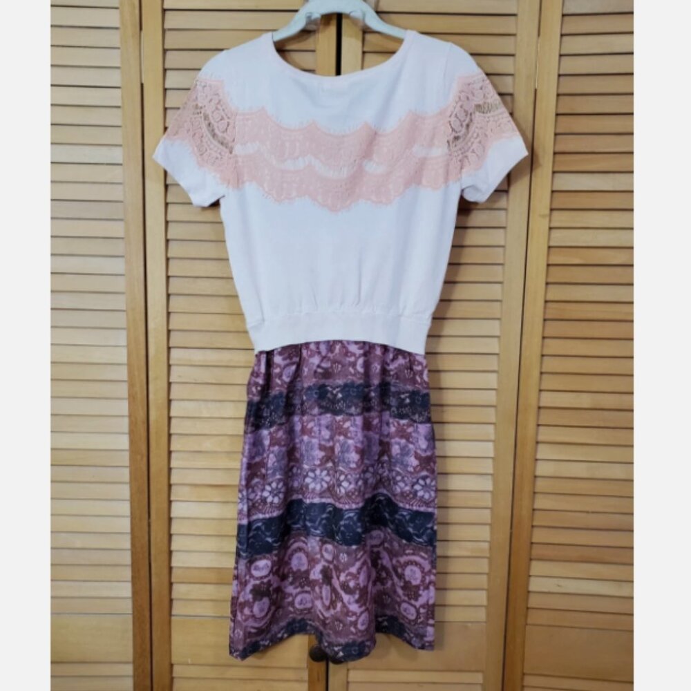 Maison Jules Mixed Media Lace Twofer Dress Pearl Combo S - Picture 6 of 9